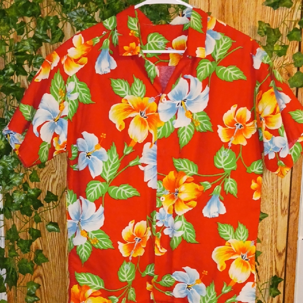 Floral Hawaiian Shirt - Red, Orange, Blue